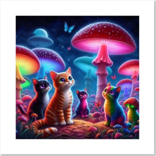 Psychodelic cats with mashrooms colorful Posters and Art